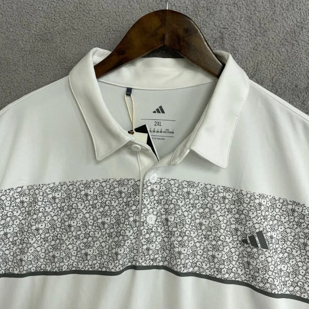 Adidas Men's 2XL Golf Polo White Floral Print Short Sleeve Shirt N0732